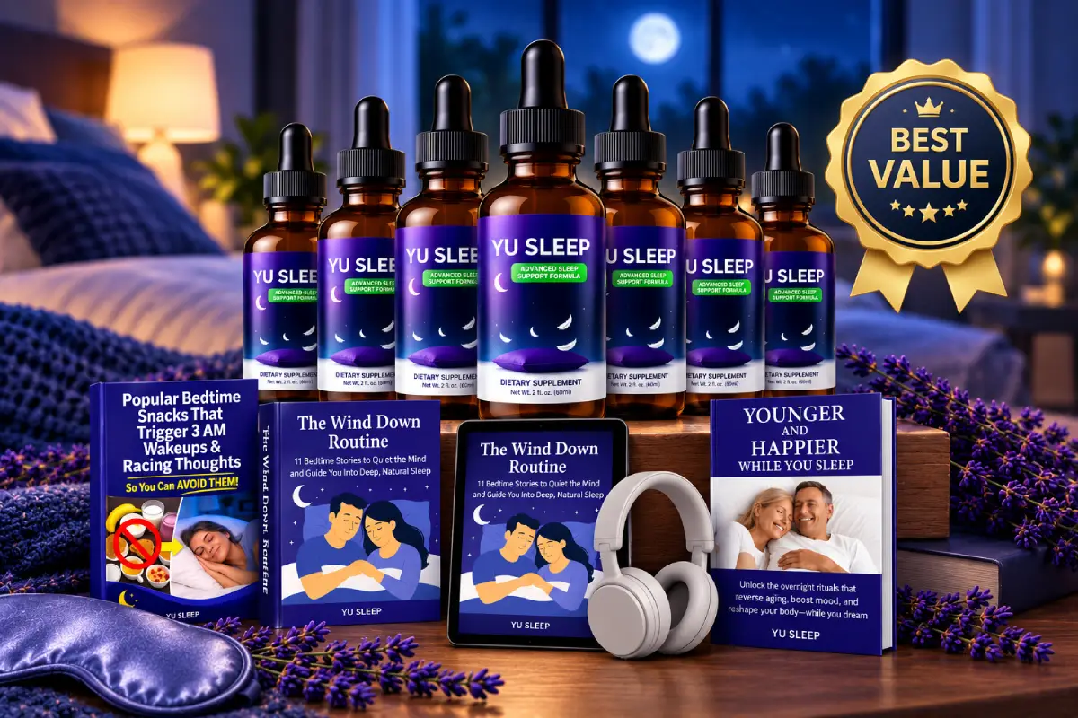 Yu Sleep six-bottle sleep support bundle with bonus guides and Best Value offer